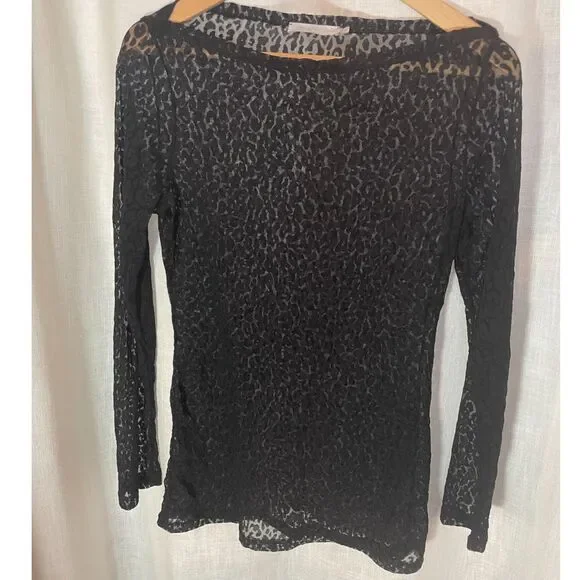 Anne Fontaine Designer Black Sheer Lace Leopard Print Top Euro Size 38 US Size 6 - Picture 1 of 4
